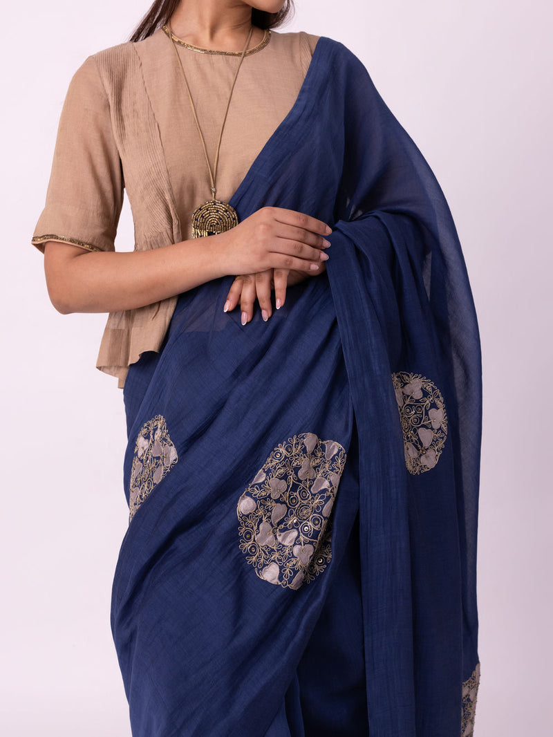 Taara Saree chanderi weave saree by Shades of India in indigo for women in Singapore