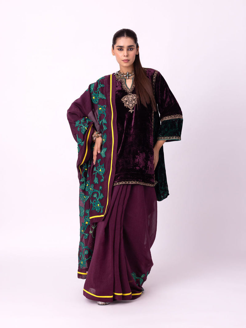 Aabha Saree chanderi weave saree by Shades of India in wine for women in Singapore