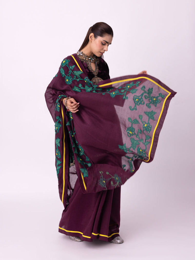 Aabha Saree chanderi weave saree by Shades of India in wine for women in Singapore