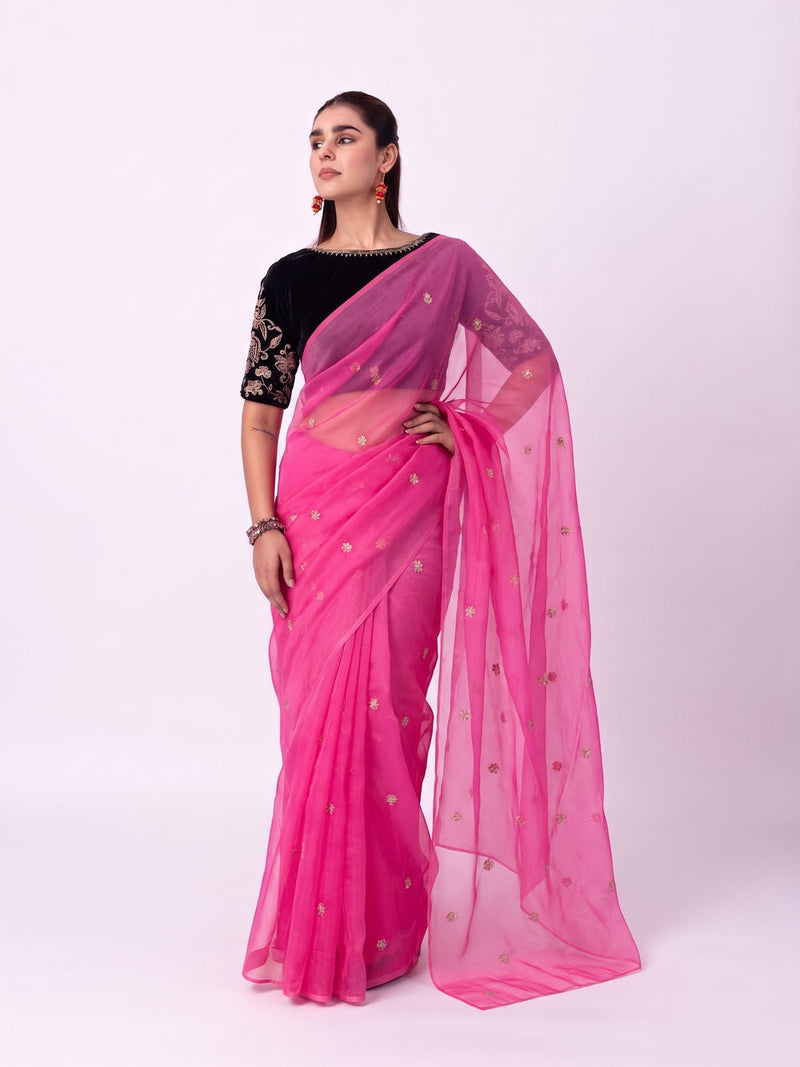 Naqsh Saree silk organza saree by Shades of India in pink for women in Singapore