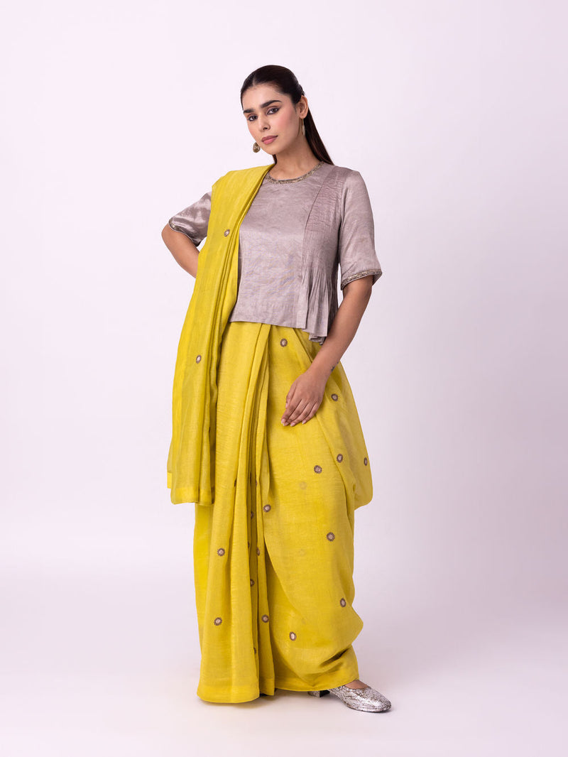 Iraaya Saree chanderi weave saree by Shades of India in yellow for women in Singapore