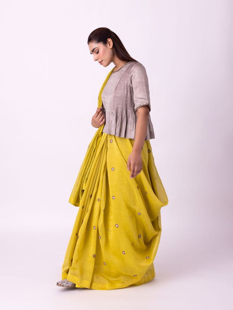 Iraaya Saree chanderi weave saree by Shades of India in yellow for women in Singapore