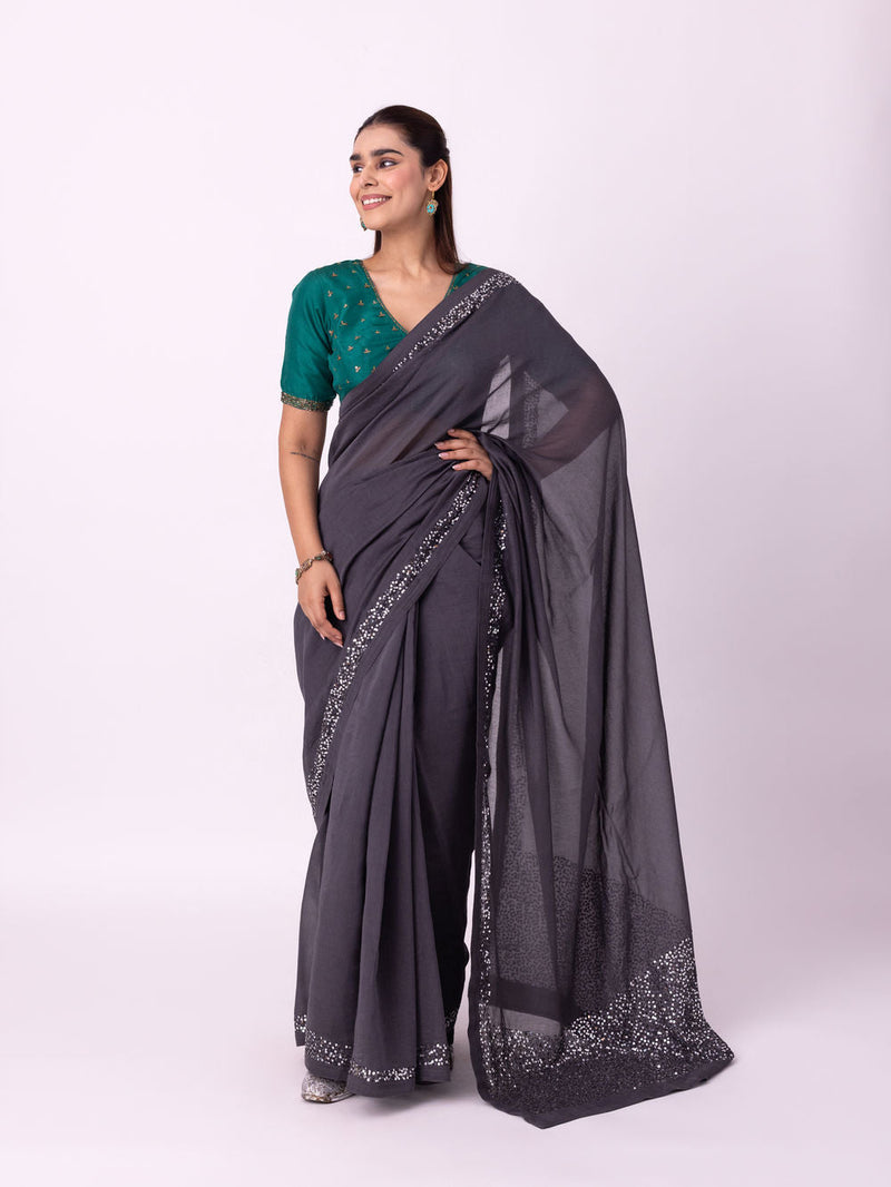 Chamak Saree chanderi weave saree by Shades of India in black for women in Singapore