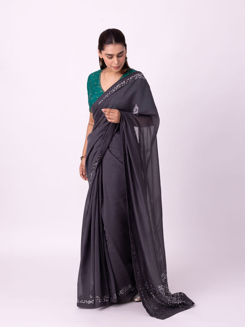 Chamak Saree chanderi weave saree by Shades of India in black for women in Singapore