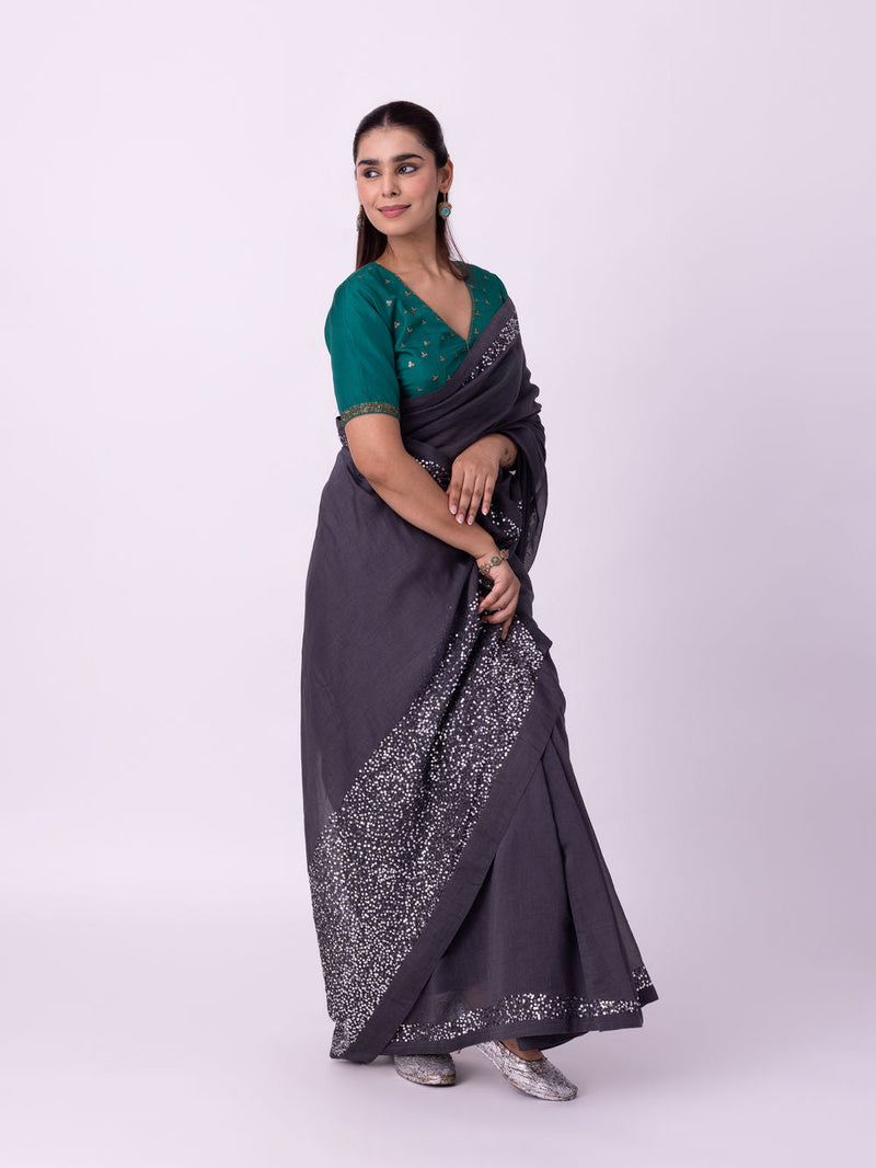 Chamak Saree chanderi weave saree by Shades of India in black for women in Singapore