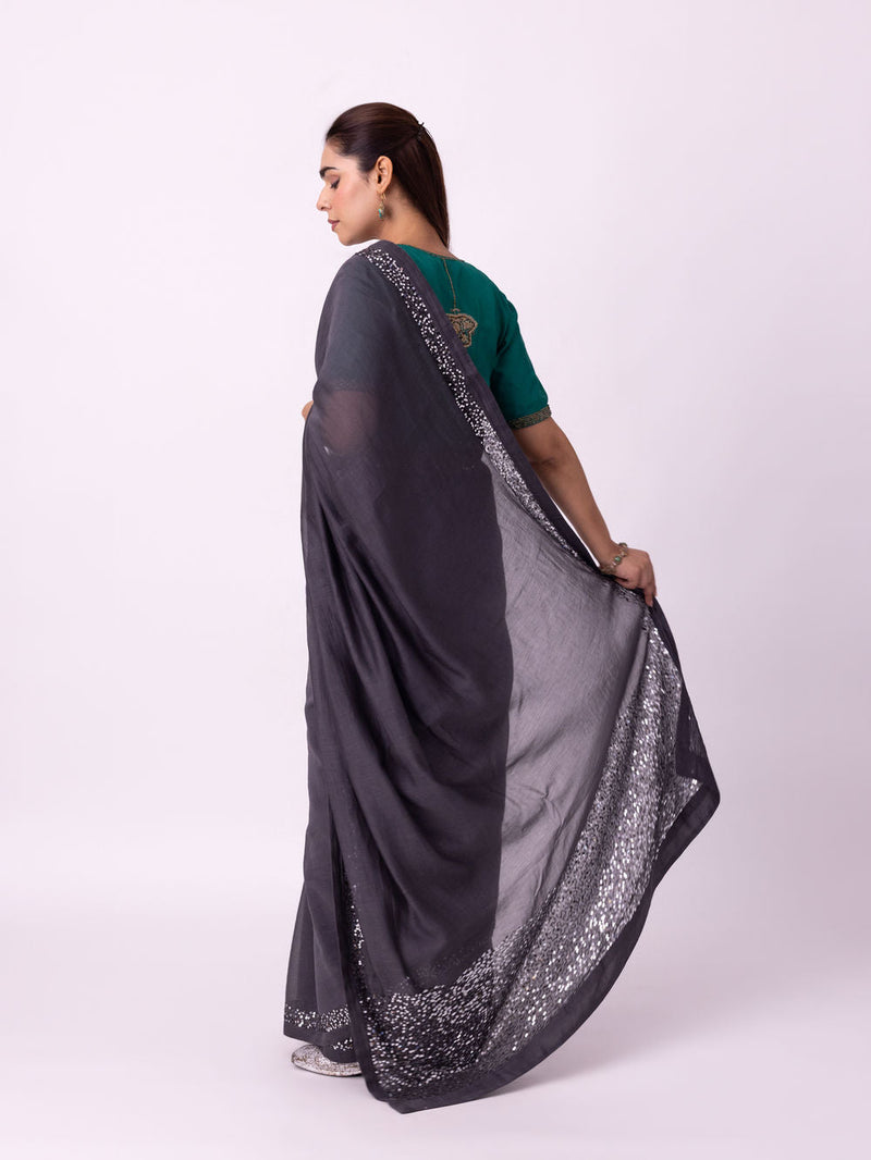 Chamak Saree chanderi weave saree by Shades of India in black for women in Singapore