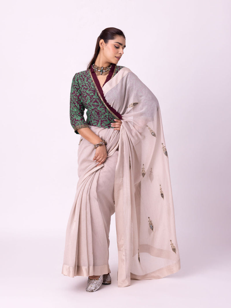 Avani Saree chanderi weave saree by Shades of India in beige for women in Singapore