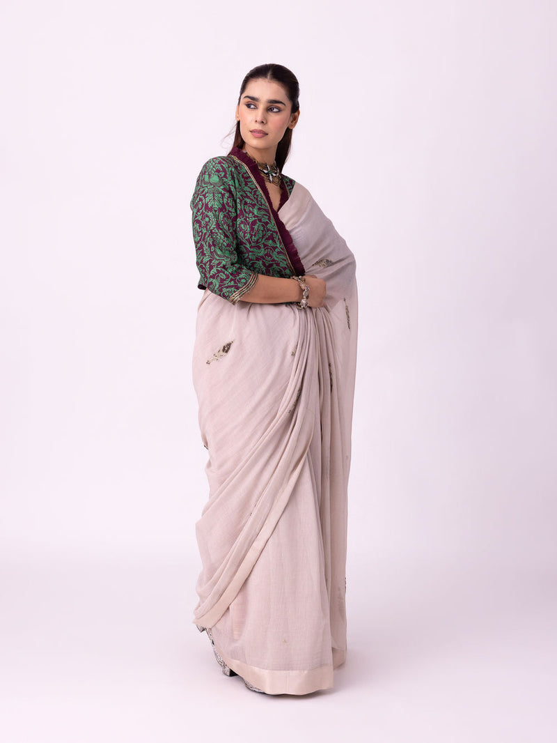 Avani Saree chanderi weave saree by Shades of India in beige for women in Singapore