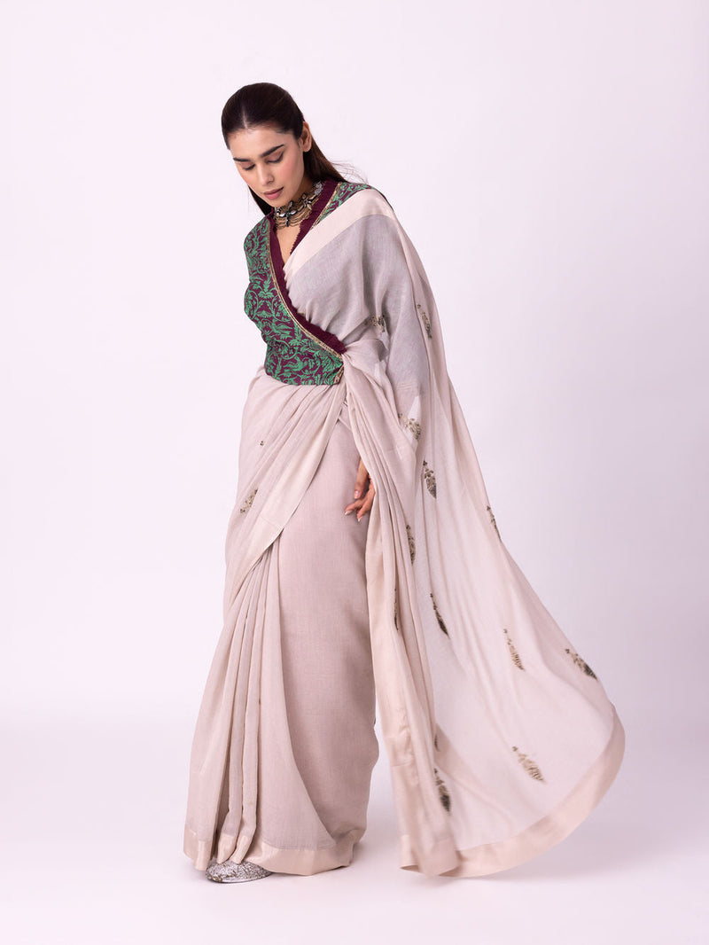 Avani Saree chanderi weave saree by Shades of India in beige for women in Singapore