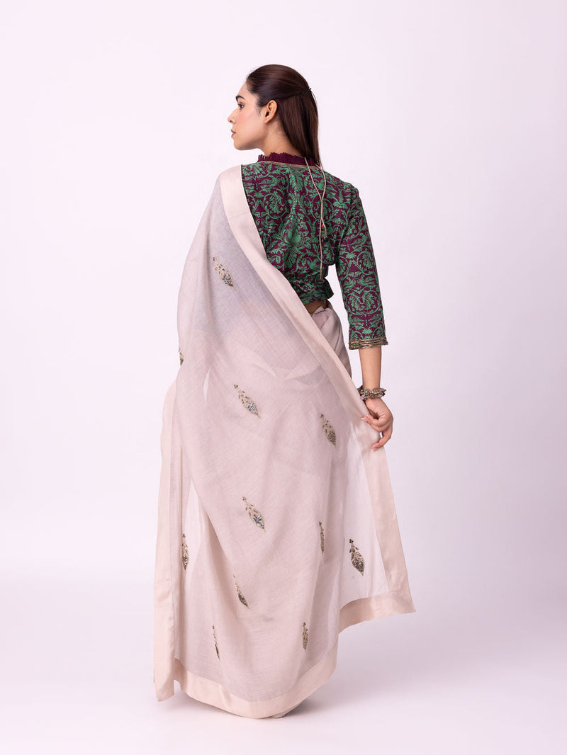 Avani Saree chanderi weave saree by Shades of India in beige for women in Singapore