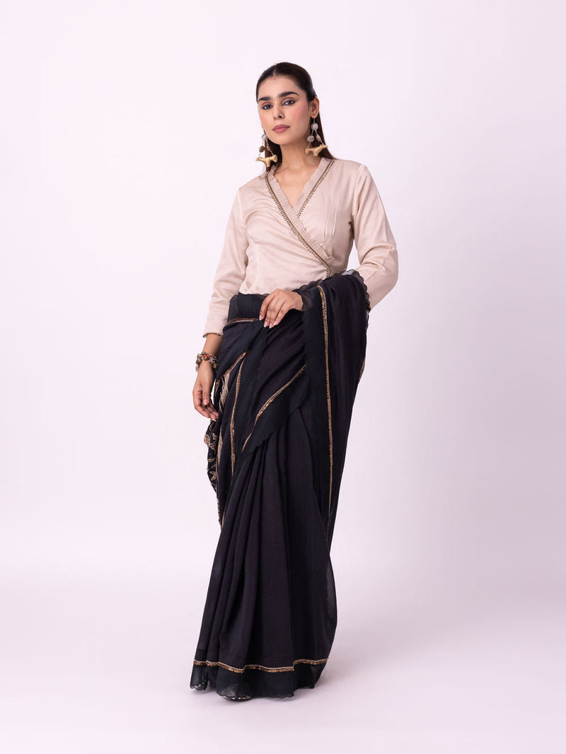 Mehfil Saree chanderi weave saree by Shades of India in black for women in Singapore