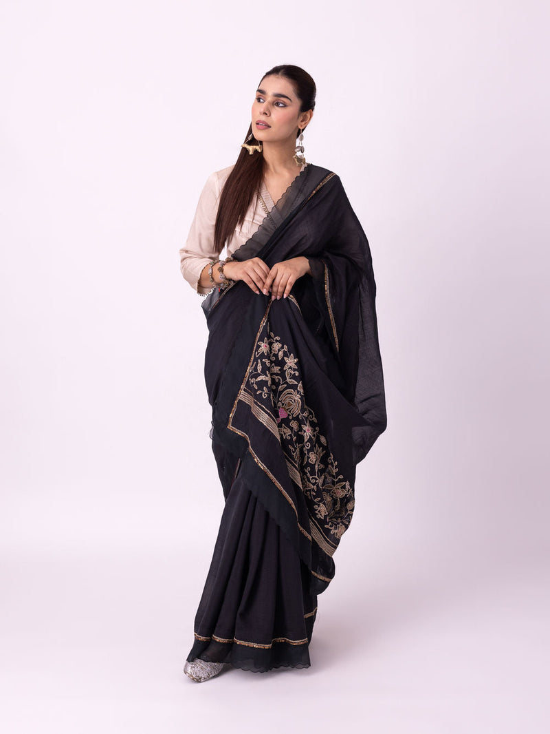 Mehfil Saree chanderi weave saree by Shades of India in black for women in Singapore