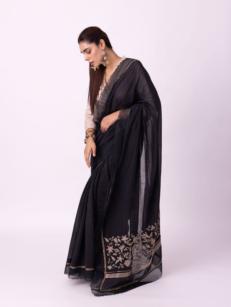 Mehfil Saree chanderi weave saree by Shades of India in black for women in Singapore
