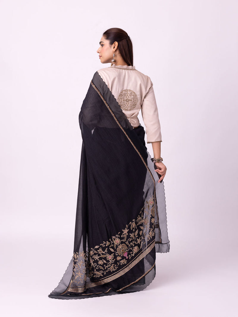 Mehfil Saree chanderi weave saree by Shades of India in black for women in Singapore