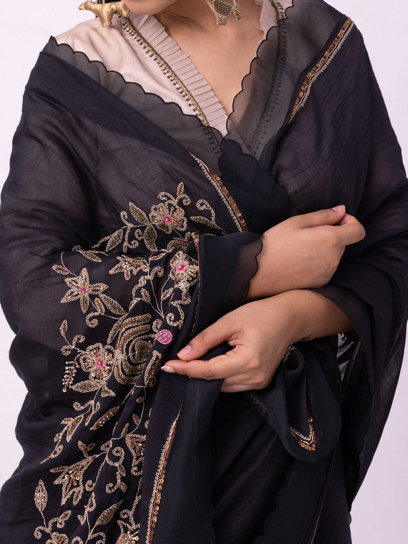 Mehfil Saree chanderi weave saree by Shades of India in black for women in Singapore