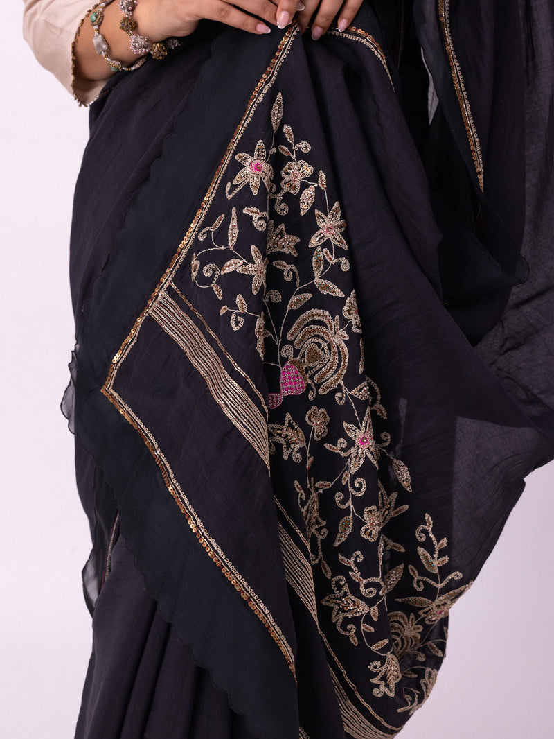 Mehfil Saree chanderi weave saree by Shades of India in black for women in Singapore