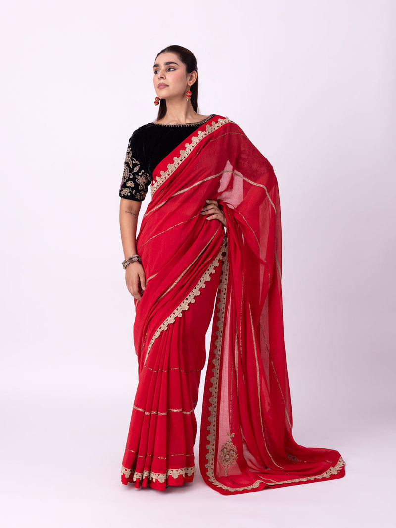 Mihika Saree chanderi weave saree by Shades of India in red for women in Singapore