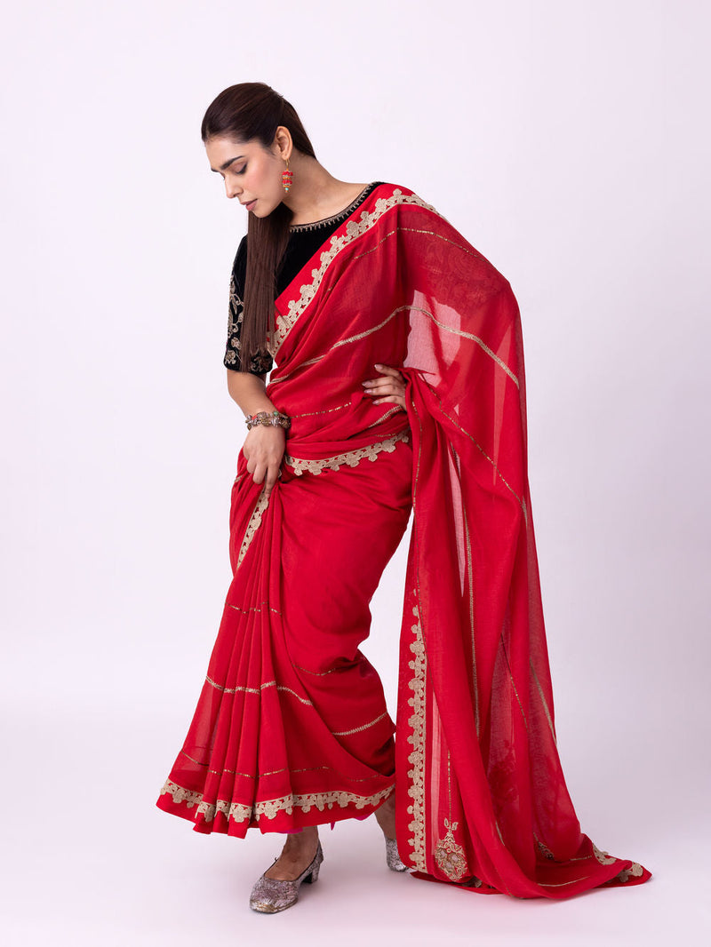 Mihika Saree chanderi weave saree by Shades of India in red for women in Singapore