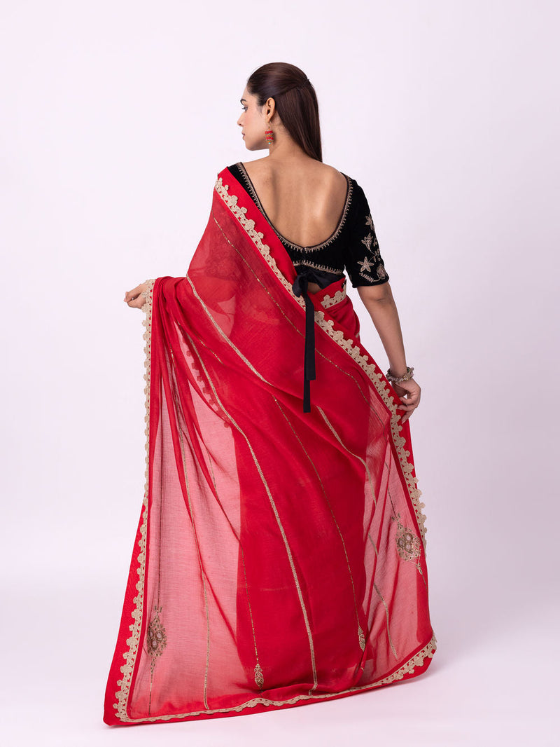 Mihika Saree chanderi weave saree by Shades of India in red for women in Singapore