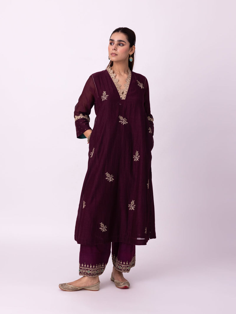 Amra Kurta chanderi kurta/kurta set by Shades of India in wine for women in Singapore