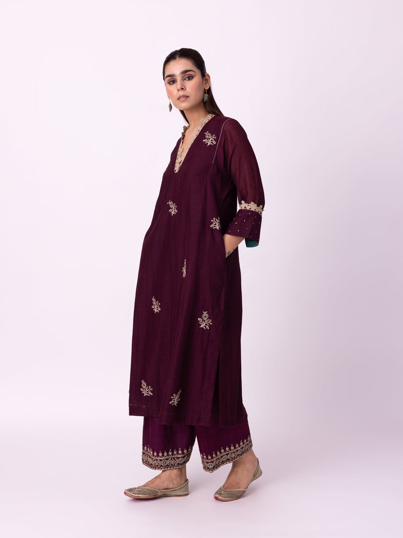 Amra Kurta chanderi kurta/kurta set by Shades of India in wine for women in Singapore