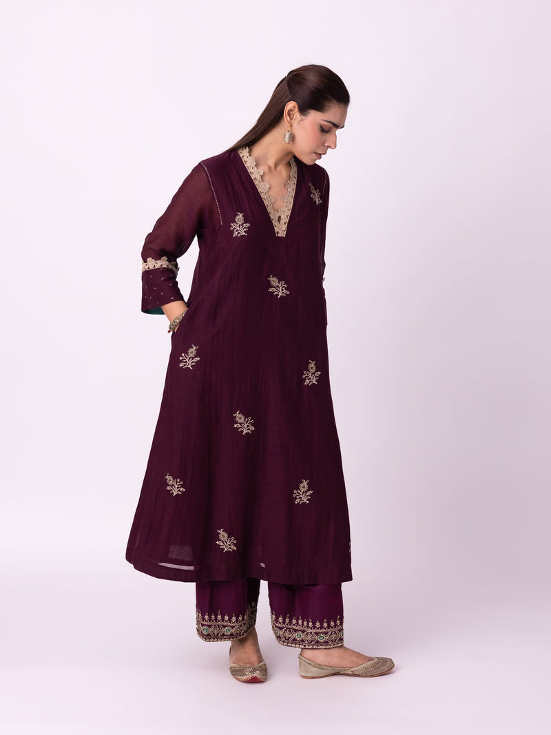 Amra Kurta chanderi kurta/kurta set by Shades of India in wine for women in Singapore