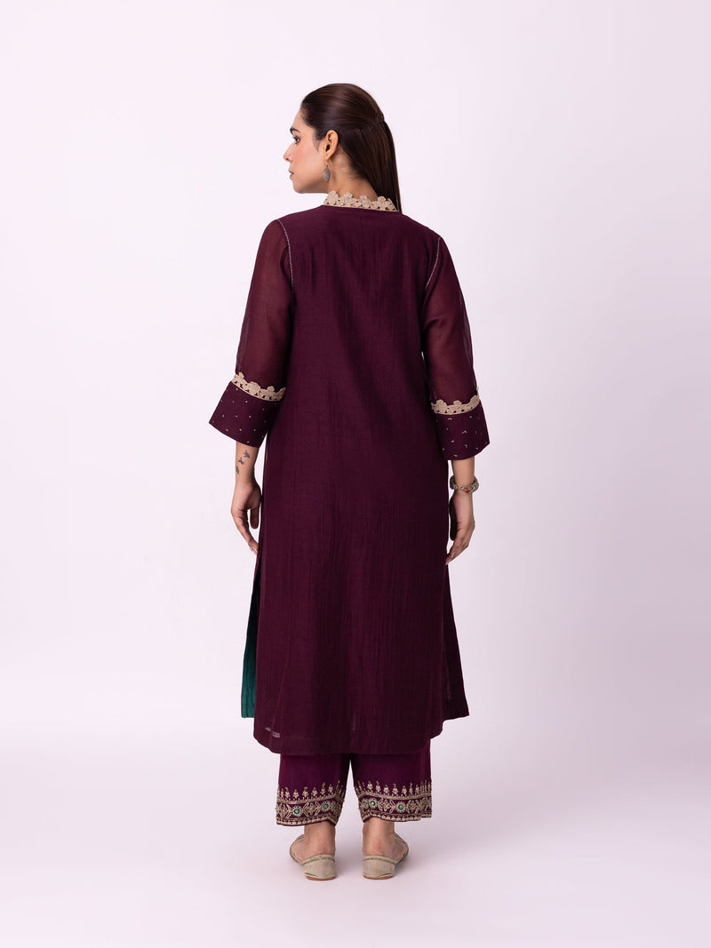 Amra Kurta chanderi kurta/kurta set by Shades of India in wine for women in Singapore