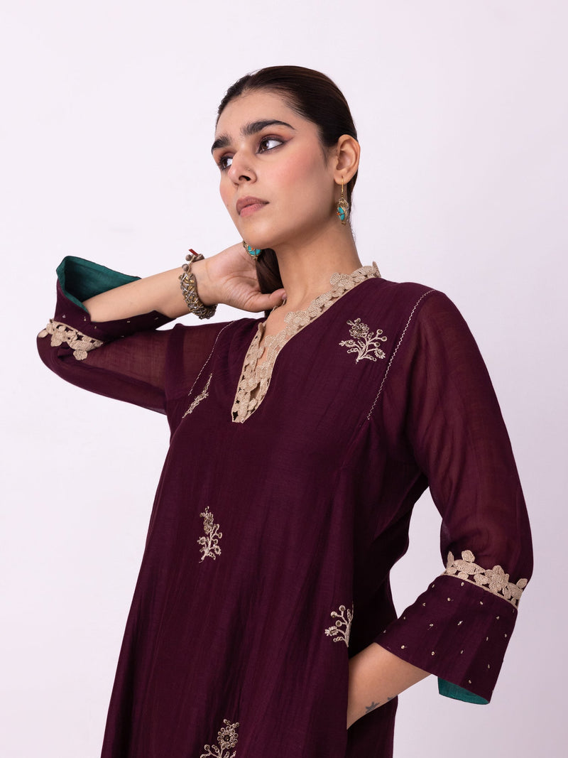 Amra Kurta chanderi kurta/kurta set by Shades of India in wine for women in Singapore