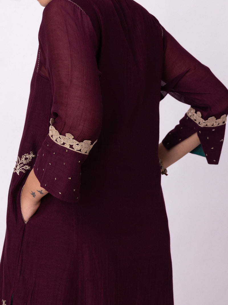 Amra Kurta chanderi kurta/kurta set by Shades of India in wine for women in Singapore