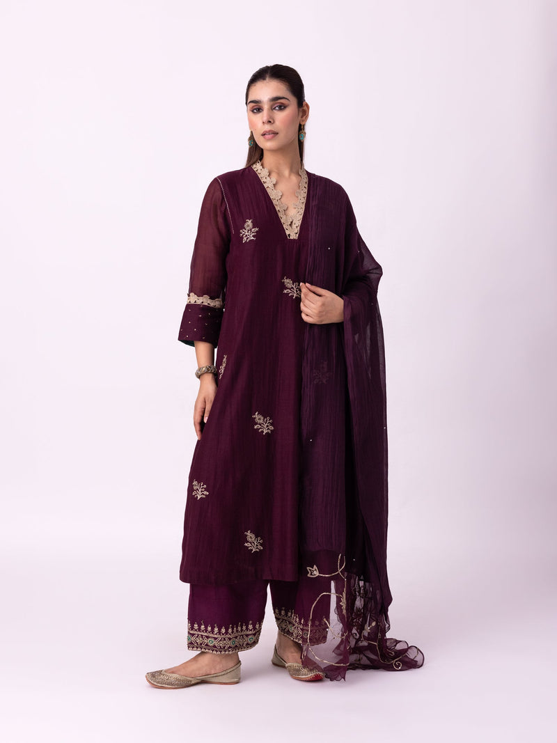 Amra Kurta chanderi kurta/kurta set by Shades of India in wine for women in Singapore