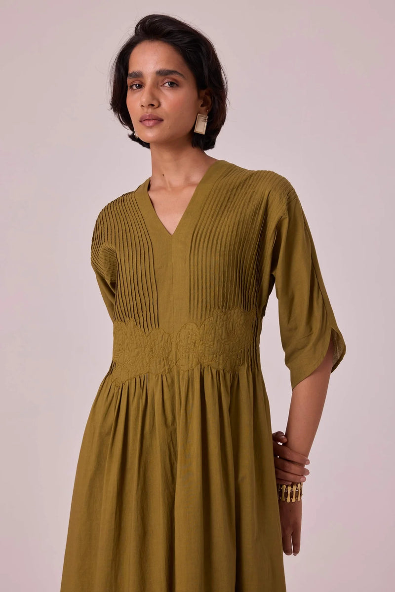 TSHMPOP26-35 Kamil Olive embroidered maxi dress-Size S