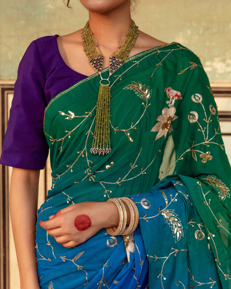 Embroidered Shaded Chiffon Sari chiffon Buy Embroidered Shaded Chiffon Sari from C&W | Saree for Women by Maison Shefali in multi color for women in Singapore