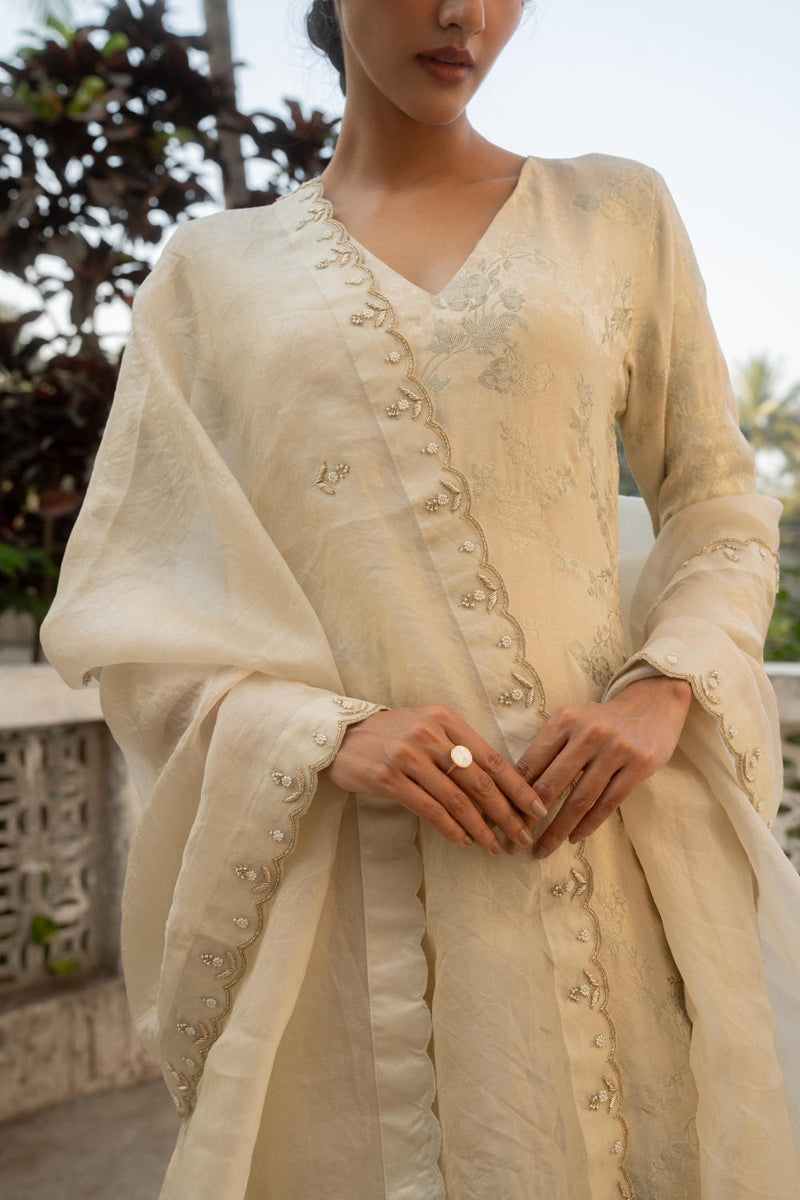 PH-3082 Kurta Pant set-Ivory by Paulmi & Harsh in ivory color for women in Singapore