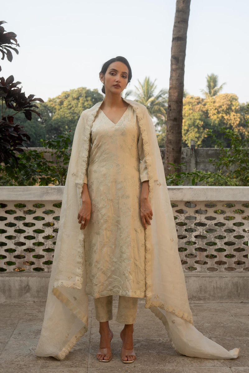 PH-3082 Kurta Pant set-Ivory by Paulmi & Harsh in ivory color for women in Singapore