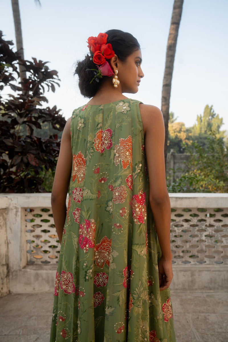 PH-3083 Jacket Palazzo Set-Sage Green organza by Paulmi & Harsh in green color for women in Singapore
