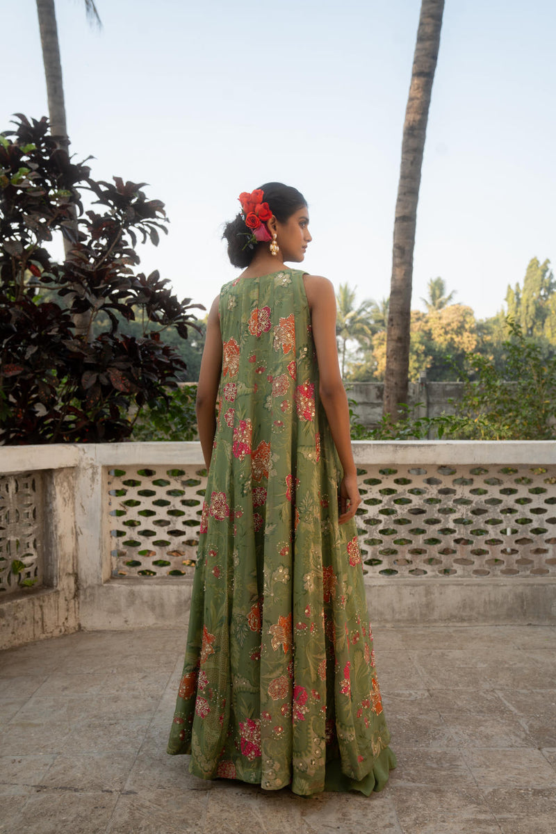 PH-3083 Jacket Palazzo Set-Sage Green organza by Paulmi & Harsh in green color for women in Singapore