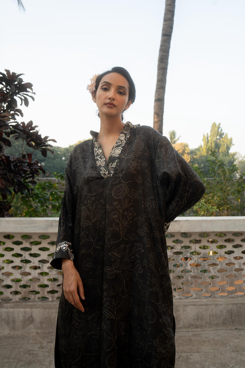 PH-3086 Kurta Set-Black silk by Paulmi & Harsh in black color for women in Singapore