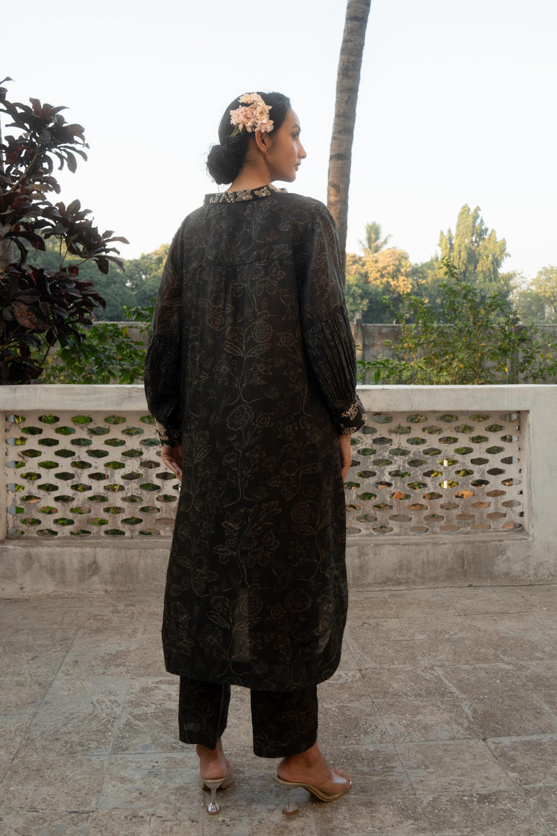 PH-3086 Kurta Set-Black silk by Paulmi & Harsh in black color for women in Singapore