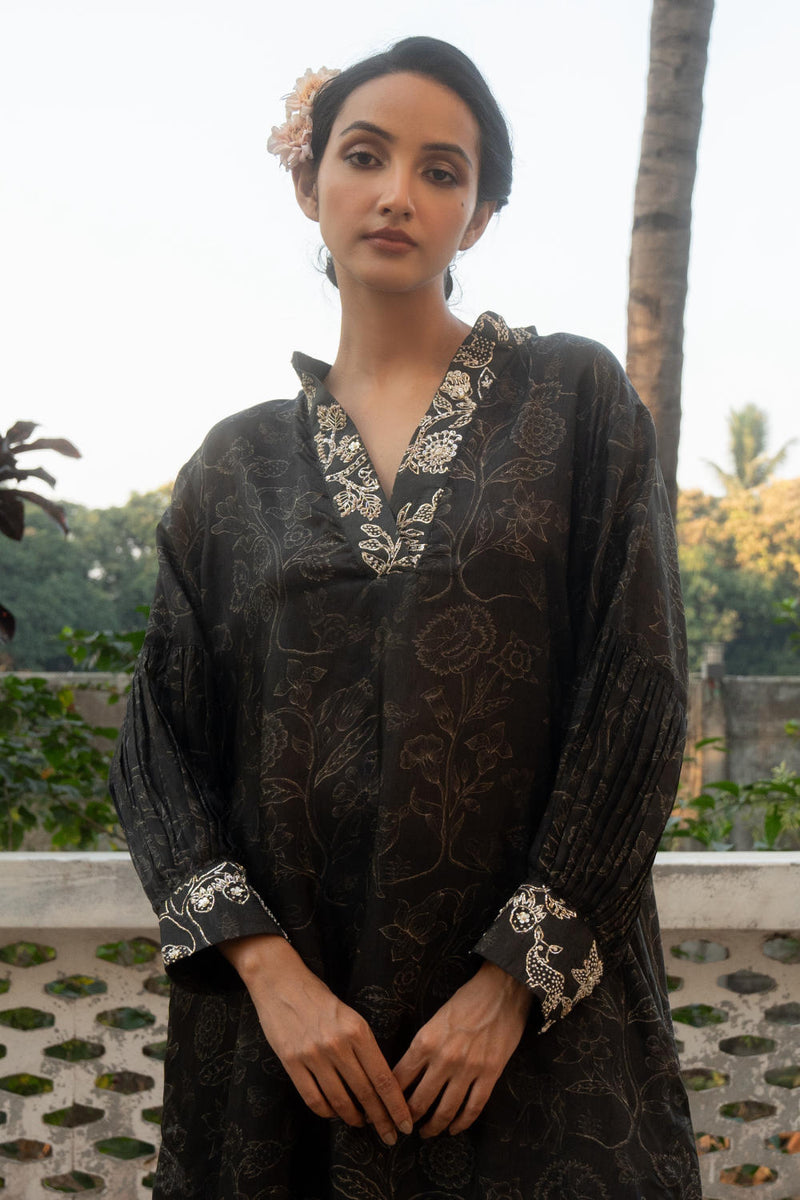 PH-3086 Kurta Set-Black silk by Paulmi & Harsh in black color for women in Singapore