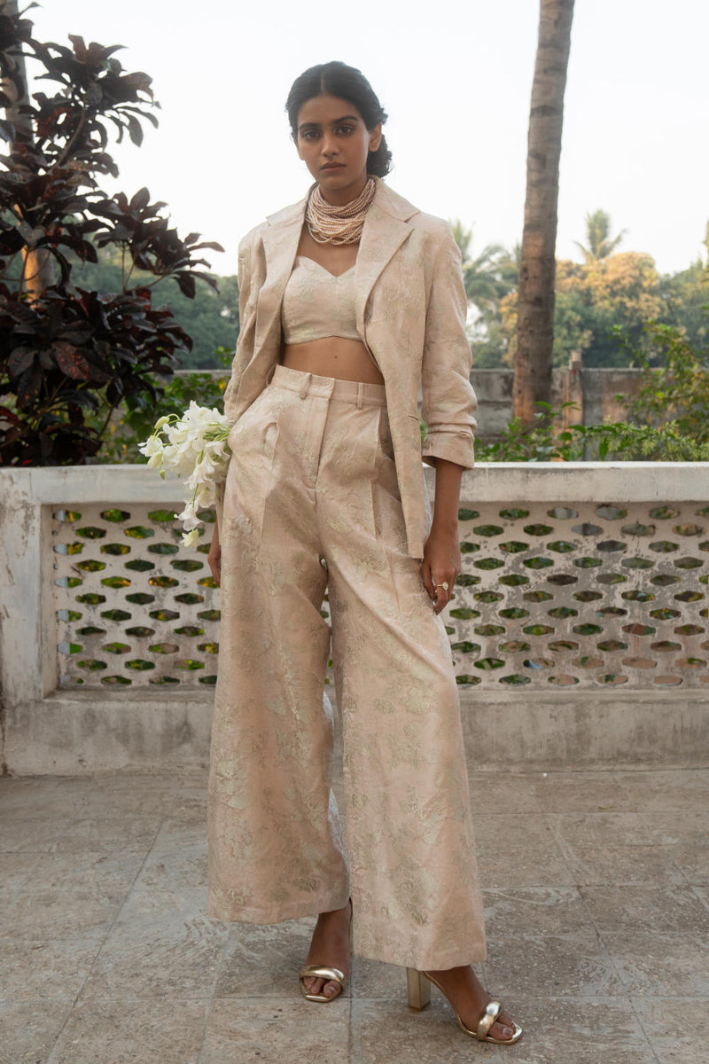 PH-3087 Blazer Pant Set-Ivory by Paulmi & Harsh in ivory color for women in Singapore