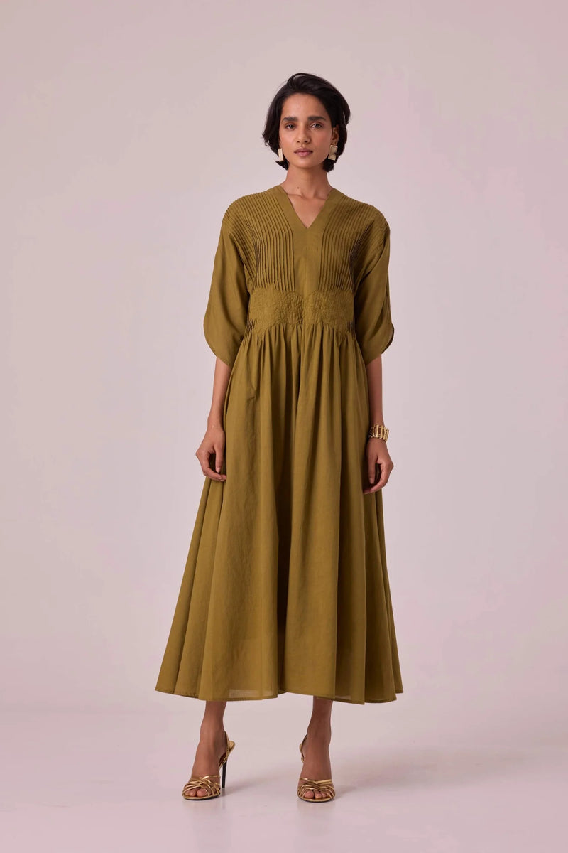 TSHMPOP26-35 Kamil Olive embroidered maxi dress-Size S