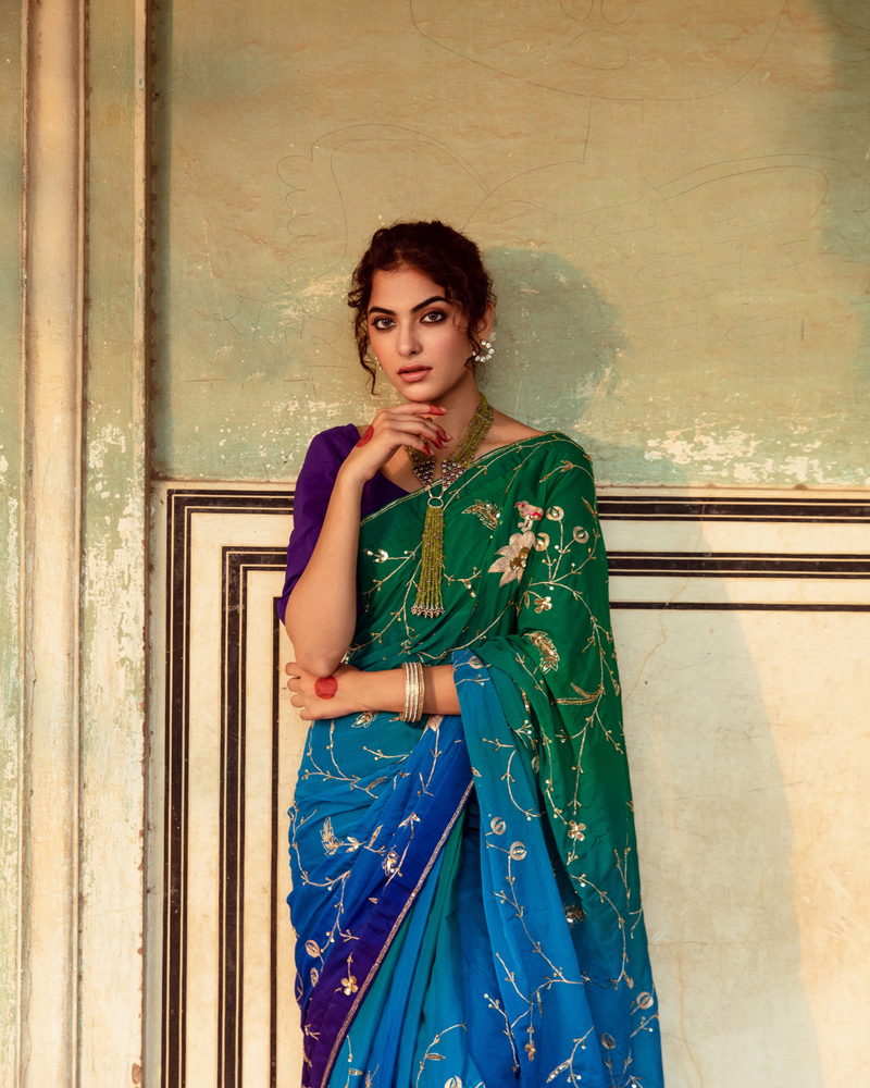 Embroidered Shaded Chiffon Sari chiffon Buy Embroidered Shaded Chiffon Sari from C&W | Saree for Women by Maison Shefali in multi color for women in Singapore