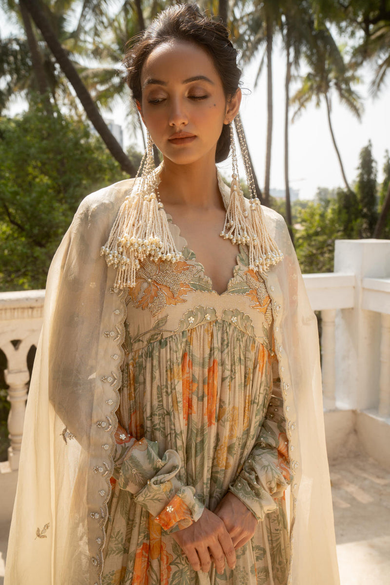 PH-3094 Anarkali Set-Ivory chanderi by Paulmi & Harsh in ivory color for women in Singapore