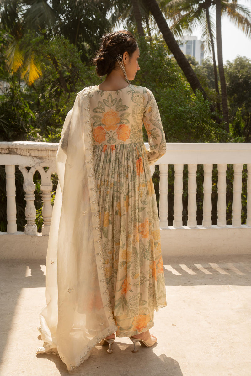 PH-3094 Anarkali Set-Ivory chanderi by Paulmi & Harsh in ivory color for women in Singapore