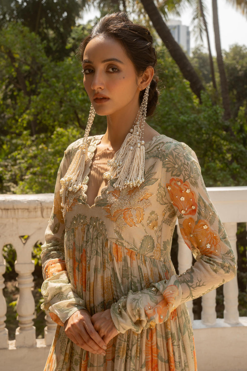 PH-3094 Anarkali Set-Ivory chanderi by Paulmi & Harsh in ivory color for women in Singapore