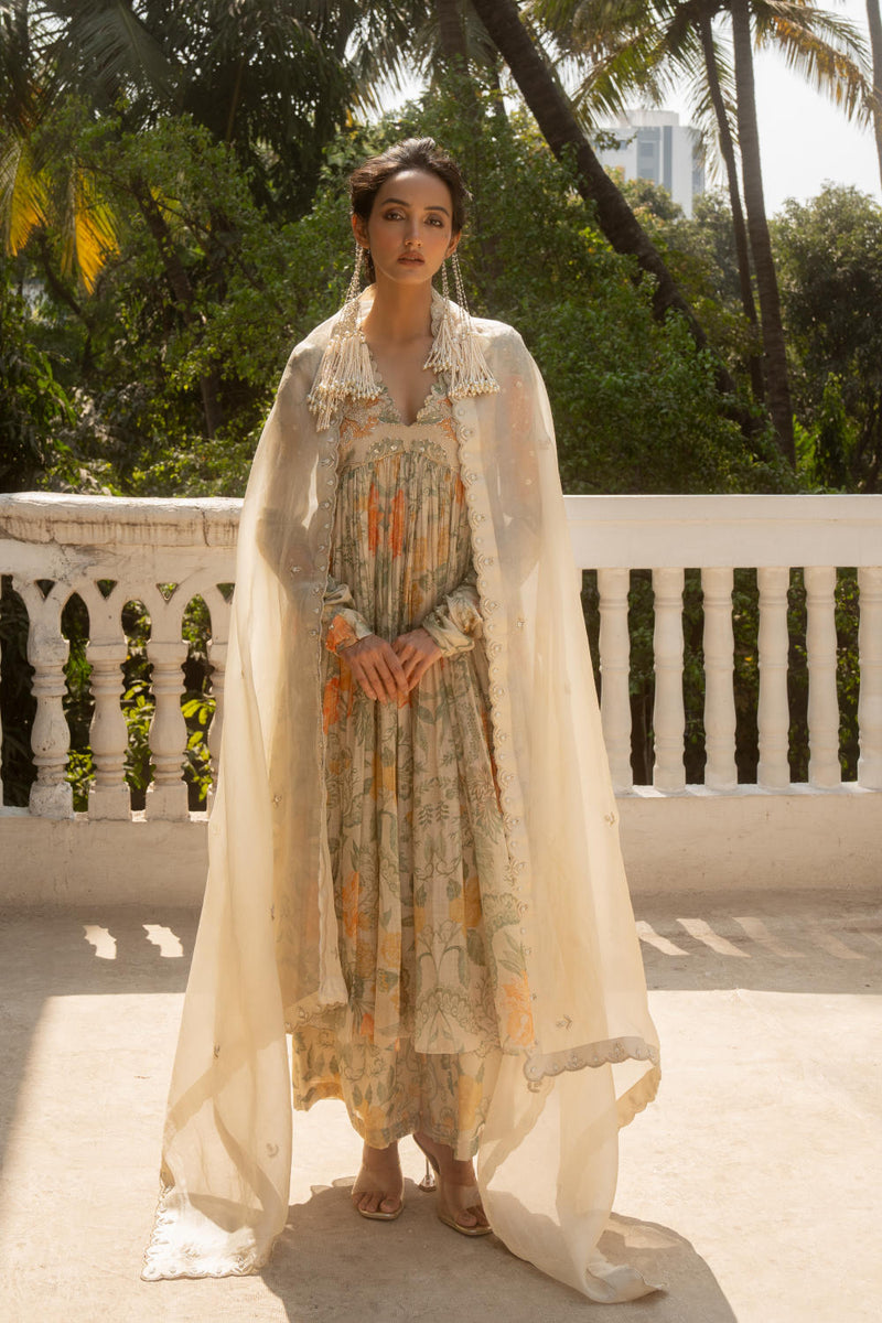 PH-3094 Anarkali Set-Ivory chanderi by Paulmi & Harsh in ivory color for women in Singapore