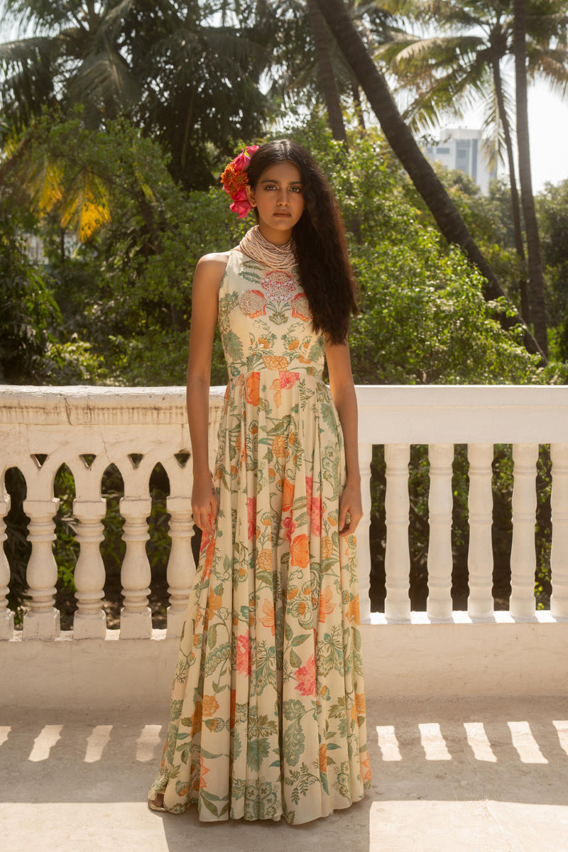 PH-3095 Jumpsuit-Ivory by Paulmi & Harsh in ivory color for women in Singapore