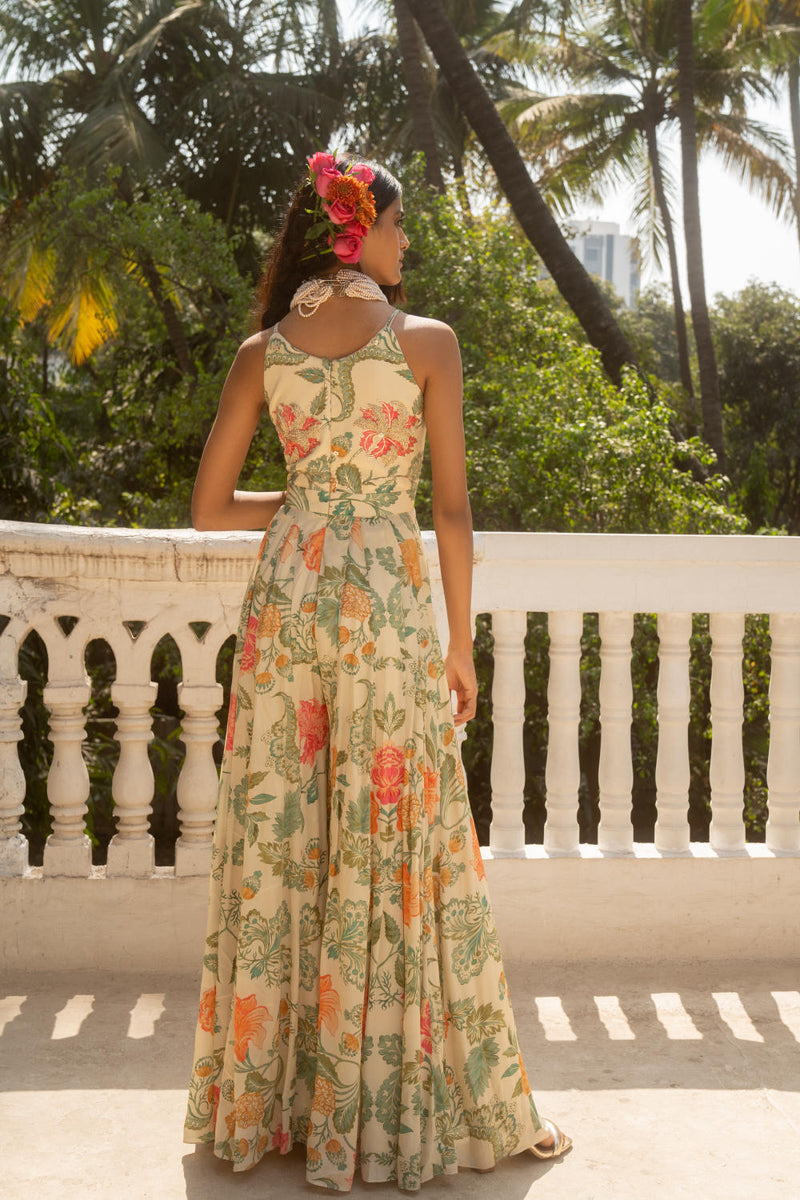 PH-3095 Jumpsuit-Ivory by Paulmi & Harsh in ivory color for women in Singapore