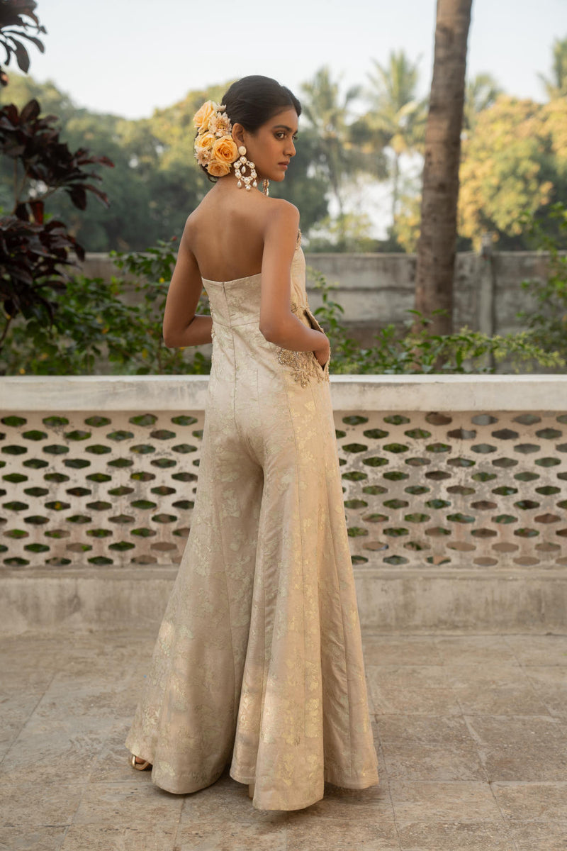 PH-3096 Jumpsuit-Ivory by Paulmi & Harsh in ivory color for women in Singapore