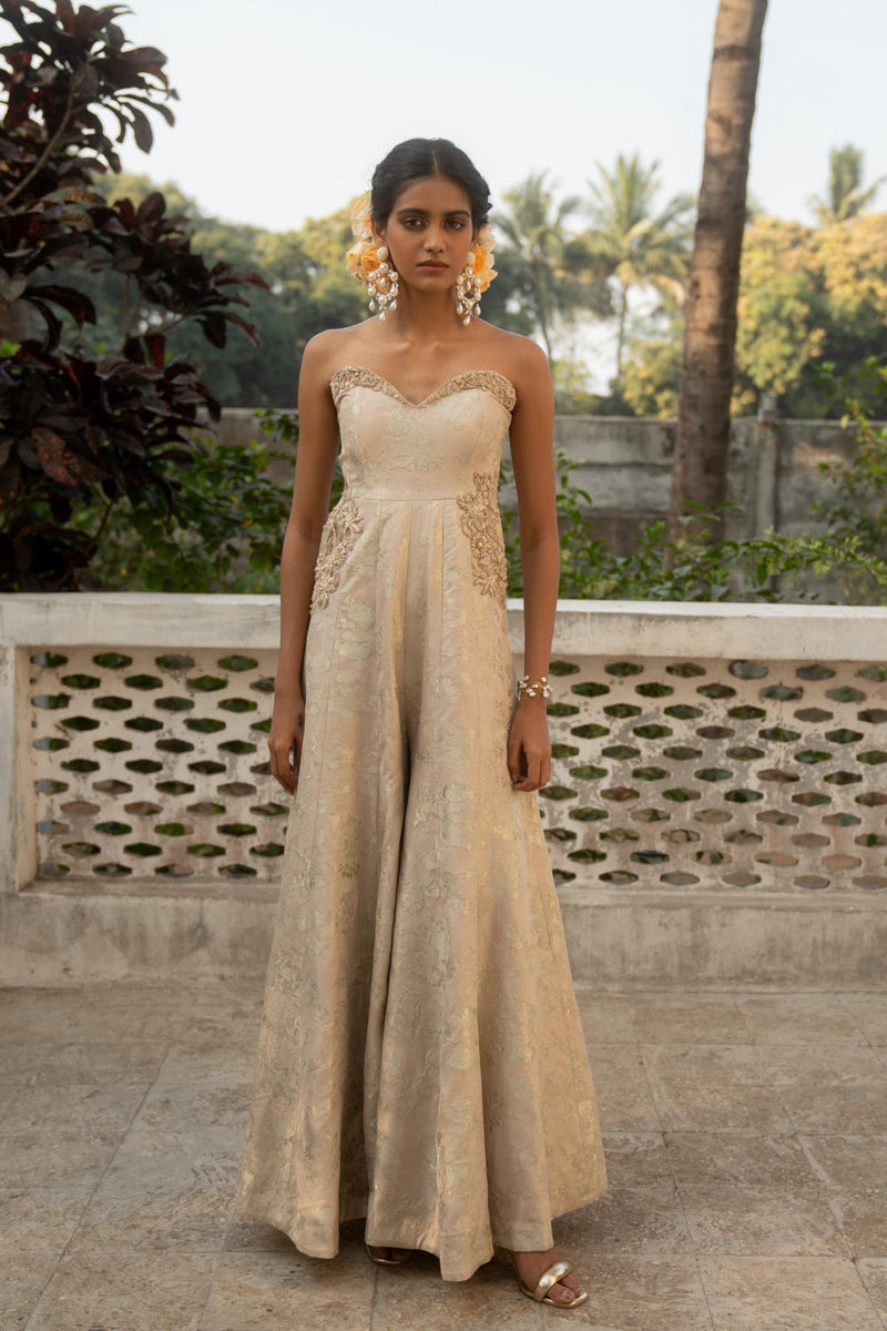 PH-3096 Jumpsuit-Ivory by Paulmi & Harsh in ivory color for women in Singapore